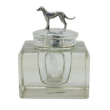 Edwardian Sterling Silver Mounted Glass Greyhound Racing Inkwell Antique 1909 Birmingham