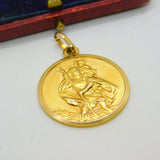 Large St Christopher Patron of Travel 9ct Yellow Gold Pendant Vintage c1970