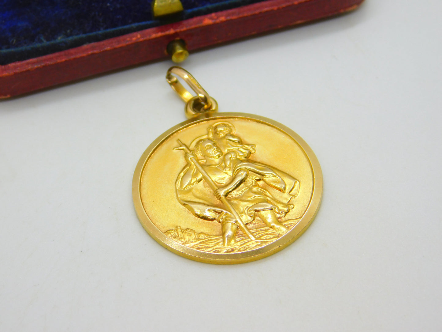 Large St Christopher Patron of Travel 9ct Yellow Gold Pendant Vintage c1970