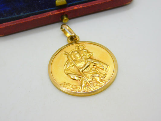 Large St Christopher Patron of Travel 9ct Yellow Gold Pendant Vintage c1970