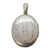 Victorian Sterling Silver Monogram Mourning Locket Pendant Antique c1880s
