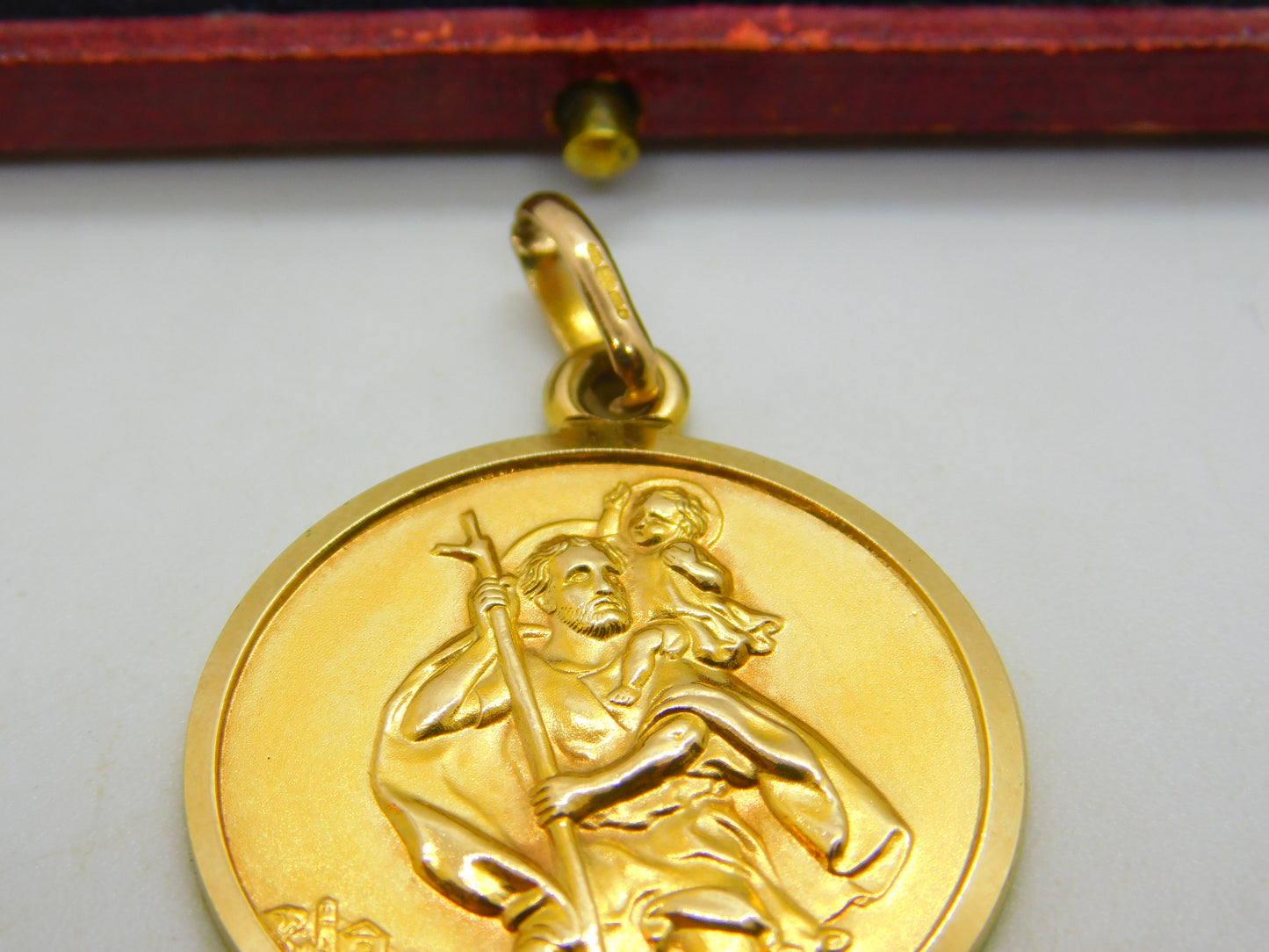 Large St Christopher Patron of Travel 9ct Yellow Gold Pendant Vintage c1970