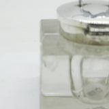 Edwardian Sterling Silver Mounted Glass Greyhound Racing Inkwell Antique 1909 Birmingham