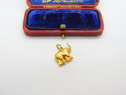 Lucky Elephant Trunk Up 18ct Yellow Gold Charm or Pendant Vintage c1980