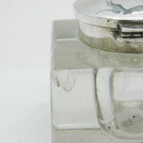 Edwardian Sterling Silver Mounted Glass Greyhound Racing Inkwell Antique 1909 Birmingham