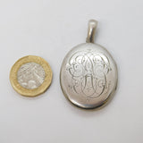 Victorian Sterling Silver Monogram Mourning Locket Pendant Antique c1880s
