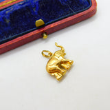 Lucky Elephant Trunk Up 18ct Yellow Gold Charm or Pendant Vintage c1980