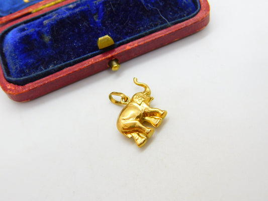 Lucky Elephant Trunk Up 18ct Yellow Gold Charm or Pendant Vintage c1980