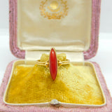 18ct Yellow Gold & Marquise Cut Coral Band Ring Antique c1920 Art Deco