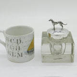 Edwardian Sterling Silver Mounted Glass Greyhound Racing Inkwell Antique 1909 Birmingham