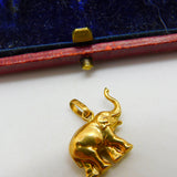 Lucky Elephant Trunk Up 18ct Yellow Gold Charm or Pendant Vintage c1980