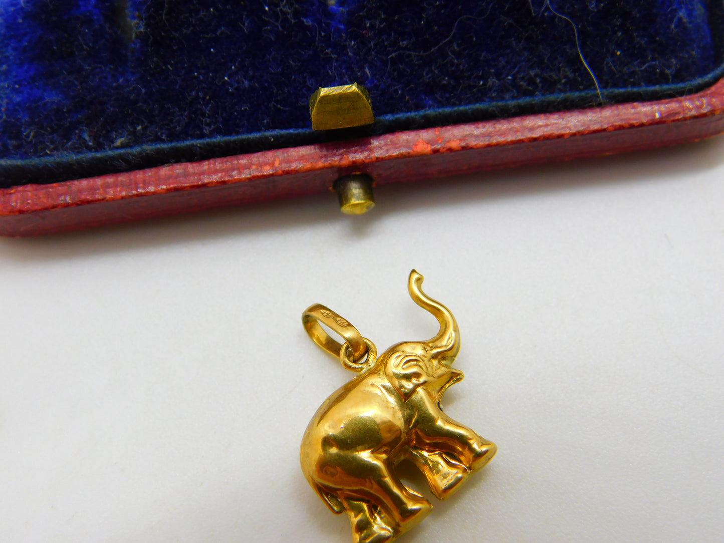 Lucky Elephant Trunk Up 18ct Yellow Gold Charm or Pendant Vintage c1980