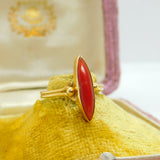 18ct Yellow Gold & Marquise Cut Coral Band Ring Antique c1920 Art Deco