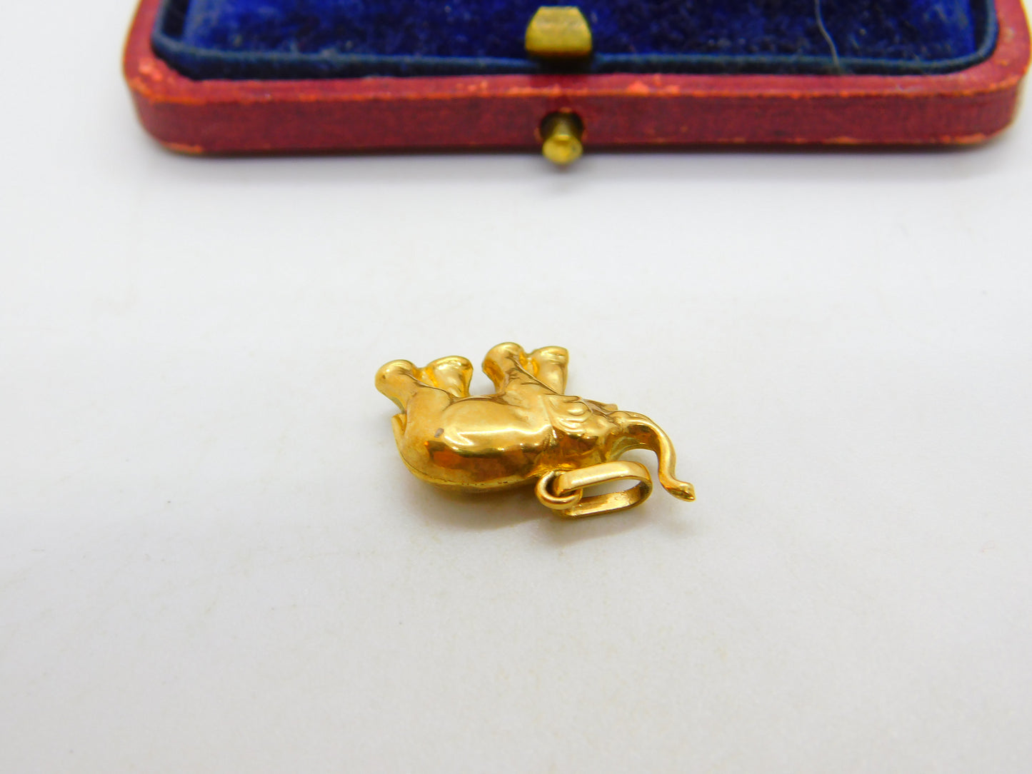 Lucky Elephant Trunk Up 18ct Yellow Gold Charm or Pendant Vintage c1980