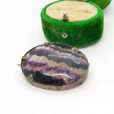 Sterling Silver Mounted Derbyshire Blue John Brooch Pin Antique c1920 Art Deco