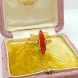 18ct Yellow Gold & Marquise Cut Coral Band Ring Antique c1920 Art Deco