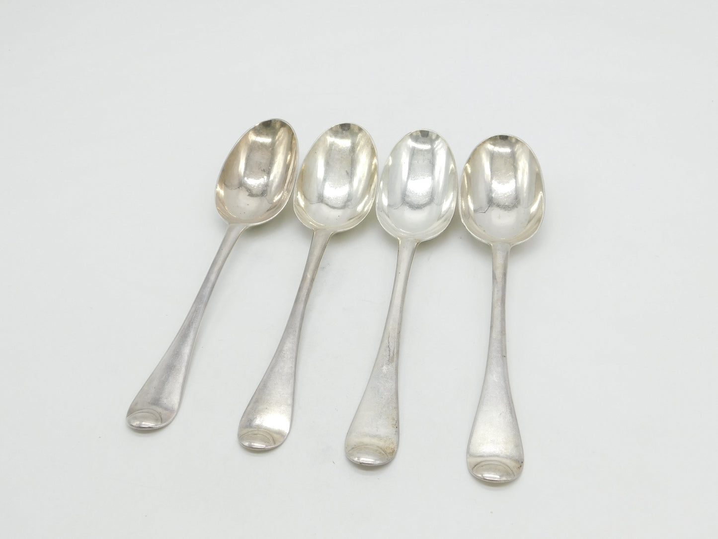 George I Britannia Silver Set of Four Armorial Serving Spoons Antique 1721 London