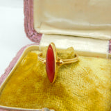 18ct Yellow Gold & Marquise Cut Coral Band Ring Antique c1920 Art Deco
