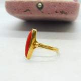18ct Yellow Gold & Marquise Cut Coral Band Ring Antique c1920 Art Deco