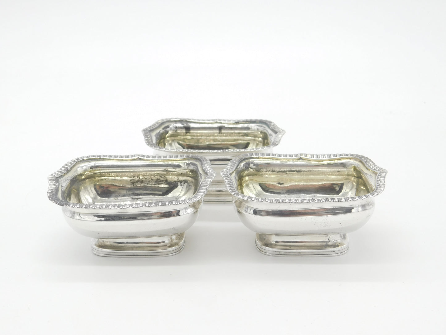 Georgian Set of Three Sterling Silver Salt Cellars 1790 London Solomon Hougham