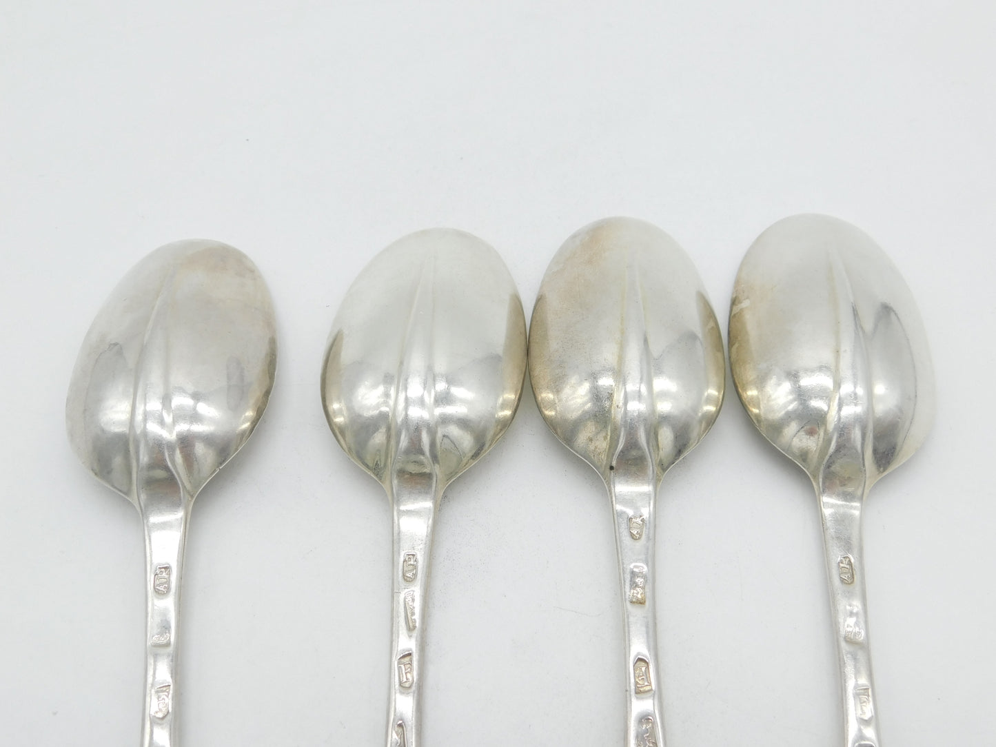 George I Britannia Silver Set of Four Armorial Serving Spoons Antique 1721 London