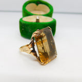 9ct Yellow Gold & Large Smoky Quartz Cocktail Ring Vintage 1977 London