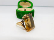 9ct Yellow Gold & Large Smoky Quartz Cocktail Ring Vintage 1977 London