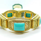 Chinese Sterling Silver Gilt Filigree & Turquoise Panel Bracelet Vintage c1950