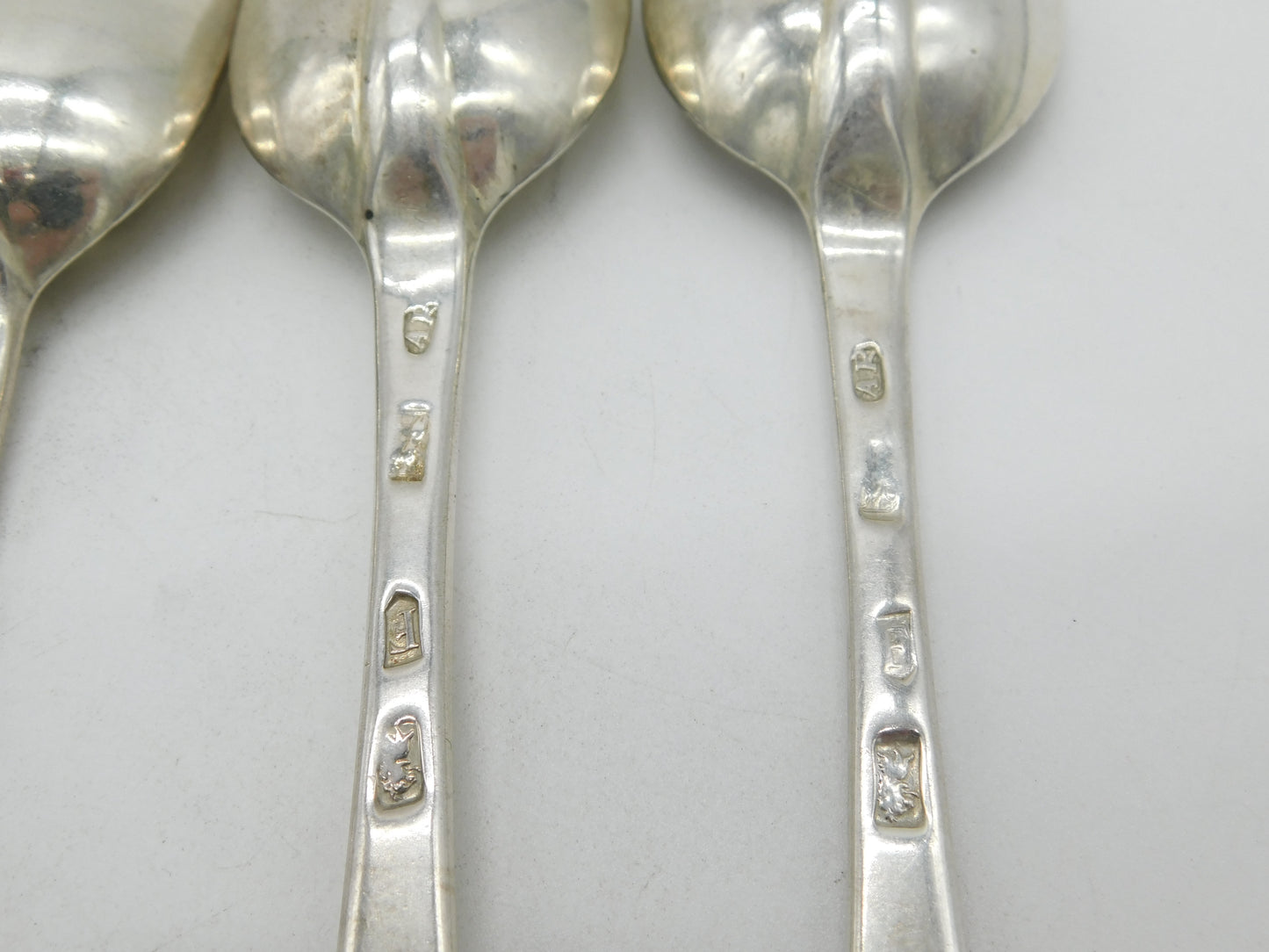 George I Britannia Silver Set of Four Armorial Serving Spoons Antique 1721 London