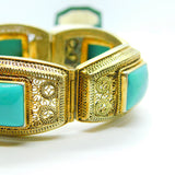 Chinese Sterling Silver Gilt Filigree & Turquoise Panel Bracelet Vintage c1950