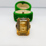 9ct Yellow Gold & Large Smoky Quartz Cocktail Ring Vintage 1977 London