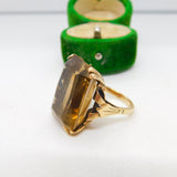 9ct Yellow Gold & Large Smoky Quartz Cocktail Ring Vintage 1977 London