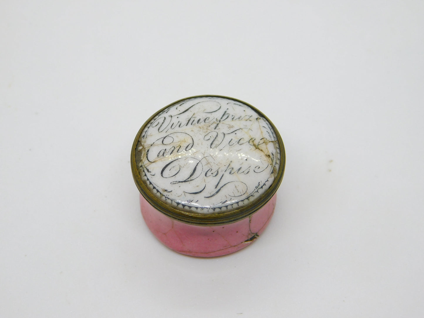 Georgian Bilston Enamel 'Virtue Prize and Vice Despise' Patch Box c1790 Antique