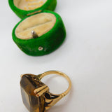 9ct Yellow Gold & Large Smoky Quartz Cocktail Ring Vintage 1977 London