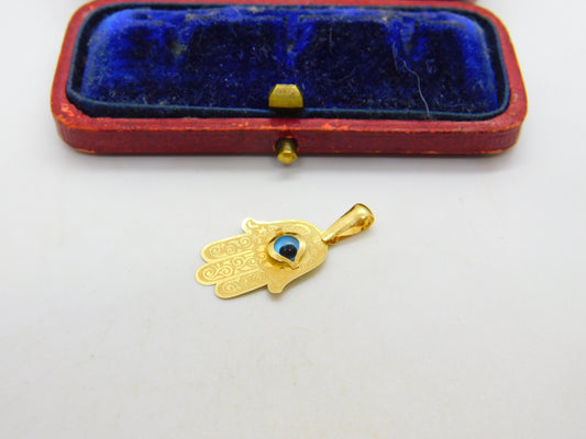 All Seeing Eye in Hand of Fatima 18ct Yellow Gold Charm Pendant Vintage c1980