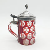 19th Century Danish Sterling Silver Topped Ruby Cut Glass Stein Antique c1850 Copenhagen