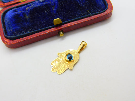 All Seeing Eye in Hand of Fatima 18ct Yellow Gold Charm Pendant Vintage c1980