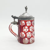 19th Century Danish Sterling Silver Topped Ruby Cut Glass Stein Antique c1850 Copenhagen
