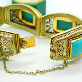 Chinese Sterling Silver Gilt Filigree & Turquoise Panel Bracelet Vintage c1950