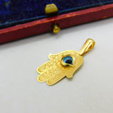 All Seeing Eye in Hand of Fatima 18ct Yellow Gold Charm Pendant Vintage c1980