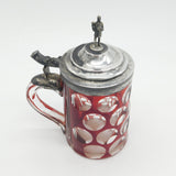 19th Century Danish Sterling Silver Topped Ruby Cut Glass Stein Antique c1850 Copenhagen