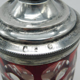 19th Century Danish Sterling Silver Topped Ruby Cut Glass Stein Antique c1850 Copenhagen