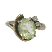 10ct White Gold, Oval-Cut Peridot & Spinel Floral Dress Ring Vintage c1970s