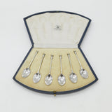 Boxed Set of Six Sterling Silver Seal Terminal Spoon 1923 Mappin & Webb Antique