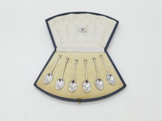 Boxed Set of Six Sterling Silver Seal Terminal Spoon 1923 Mappin & Webb Antique