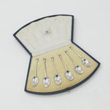 Boxed Set of Six Sterling Silver Seal Terminal Spoon 1923 Mappin & Webb Antique