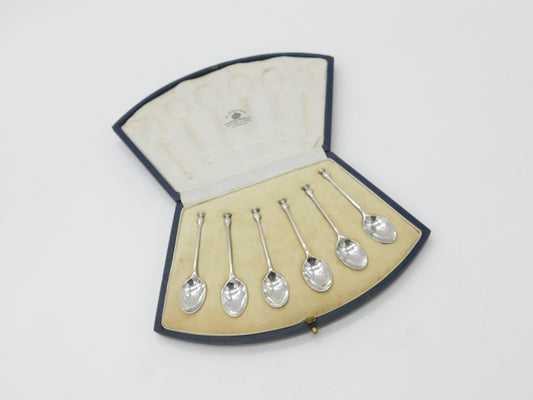 Boxed Set of Six Sterling Silver Seal Terminal Spoon 1923 Mappin & Webb Antique