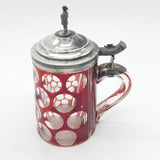 19th Century Danish Sterling Silver Topped Ruby Cut Glass Stein Antique c1850 Copenhagen