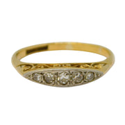 Victorian 18ct Yellow Gold Graduated Five-Stone Boat Ring Antique c1890
