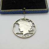 American .900 Grade Silver Peace Dollar Pierced Fob Pendant Antique 1922